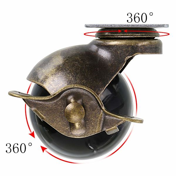 1 Plade Hjul, 40mm Møbelhjul med Bremse, Antik