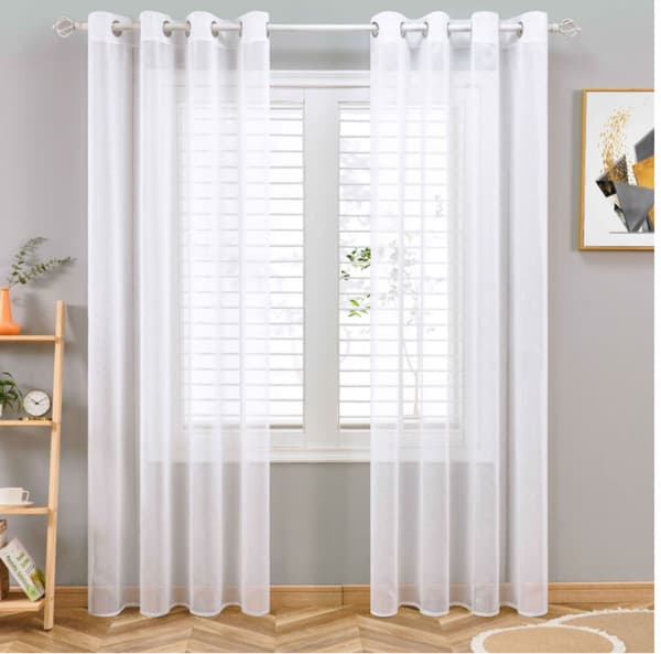 Set om 2 150x250cm (Blå) Grå Voile Gardiner i Linneffekt - Ögla