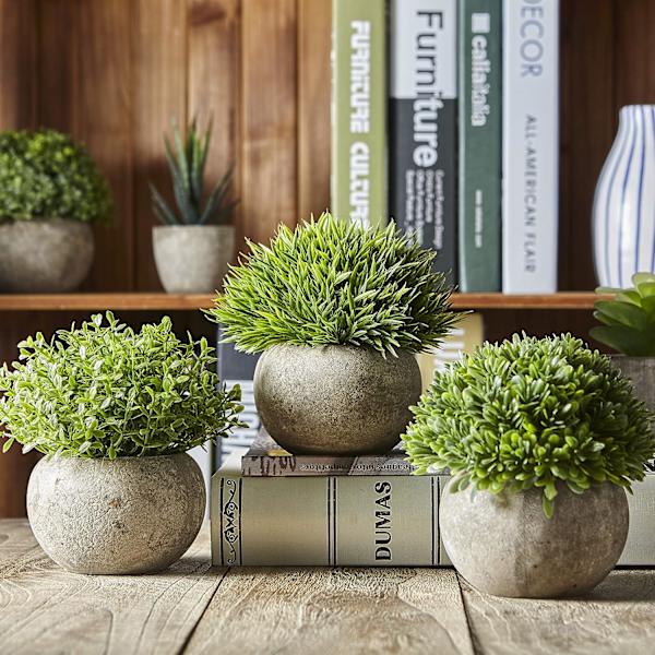 3 Pak Kunstige Planter i Grå Potter, Små Dekorative Falske