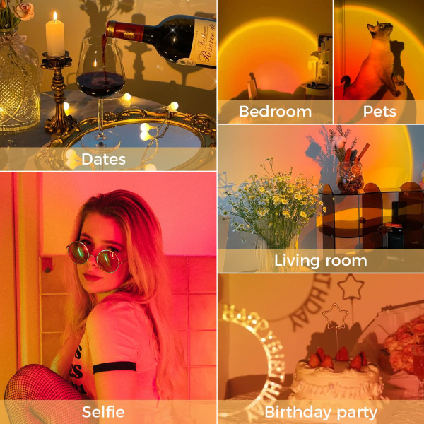 1 solprojektorlampe med 16 farger, justerbar lysstyrke, fjernkontroll og 4 dynamiske moduser for vakker rom-, familie- og soveromsdekorasjon