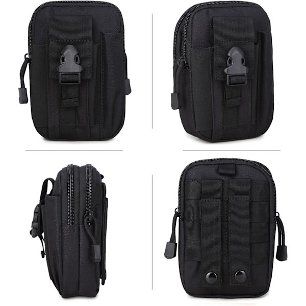 Taktisk bælte, bæltetaske Den multifunktionelle Molle EDC Gadget Utility mobiltelefon pung til vandreture Rejser Sport Udendørs（sort）