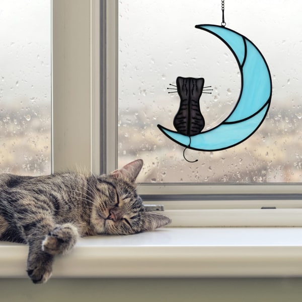 1 Stycke Färgglad Måne Katt Present Kattälskare Färgglad Fönsterhängande