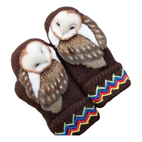 Owl-formade stickade vantar, tumvantar, bruna