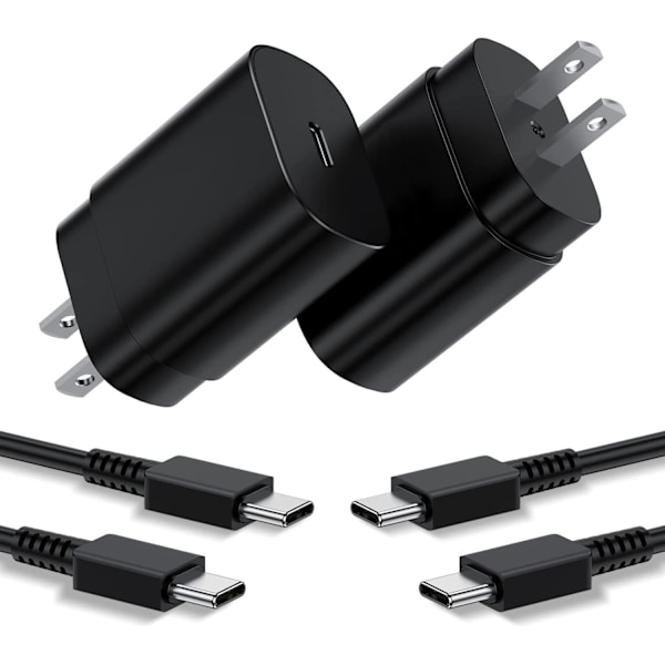 Type C-lader, 2-pakke 25W PD USB C-vegglader Super rask ladeblokk & 6 fot Android-telefonladerkabel for Sa