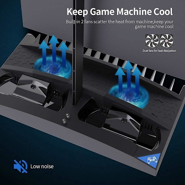 Pystysuora pelitelne 6-in-1 monitoiminen jäähdytystuuletin Kuulokkeiden pidike Ohjaimen latausalusta PS4/PS4 Slim/PS4 Pro