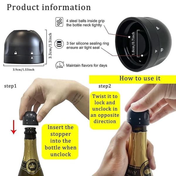 3 stk. Champagne Stopper, Leakproof Champagne Stoppers, Professiona