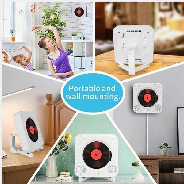 Bärbar CD-spelare, Bluetooth, väggmontering, integrerad Hi-Fi-högtalare, ljudhögtalare för hemmet med fjärrkontroll, FM-radio