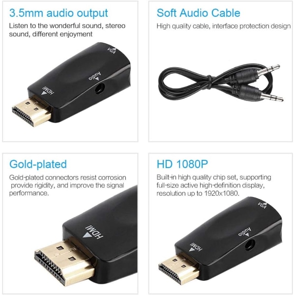 1pcs HD 1080p HDMI female to VGA female adapter with 3.5mm audio