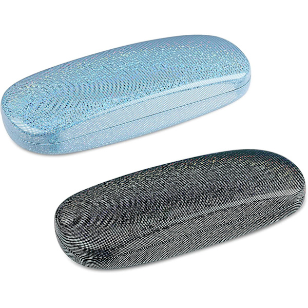 2 kappaletta musta ja sininen glitter kova kuori silmälasikotelo, kannettava häikäisevä lasikotelo miehille naisille miehille tyttö matkustaa opiskella työtä