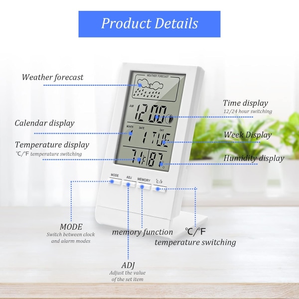 1 stk Innendørs Hygrometer Termometer, Høy Nøyaktighet Digital