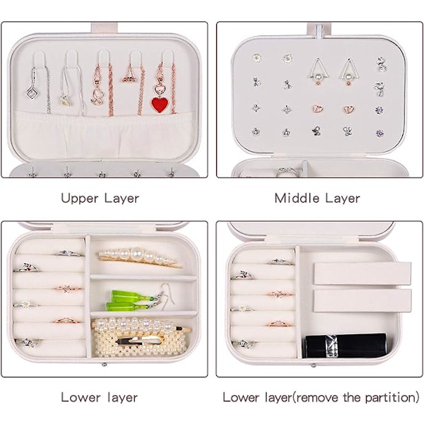 Hvid Smykkeæske 16 x 11 x 5 cm, Rejse Smykke Organiser til