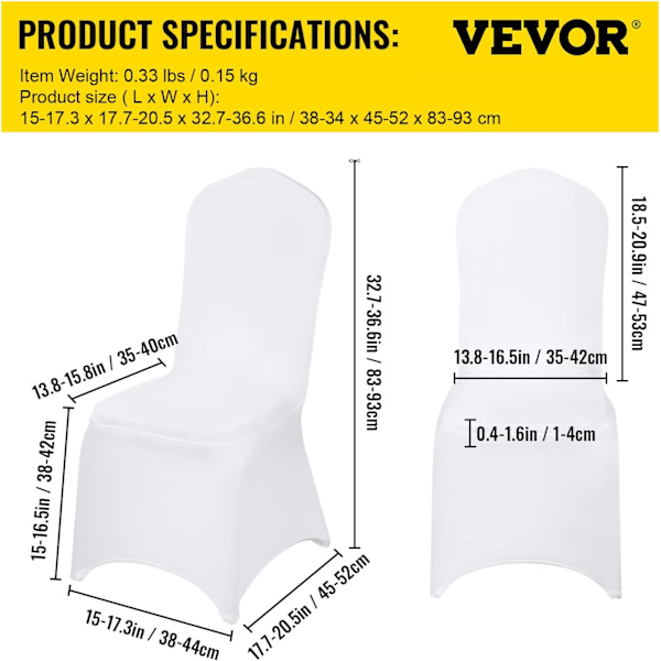 10 stk. Hvide Stolebetræk Polyester Spandex Stolebetræk Stretch S