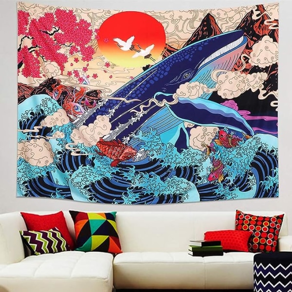 Tapestry Ukiyo - E (bølgehval, lengde 148*200cm), bølgete koi-karpe