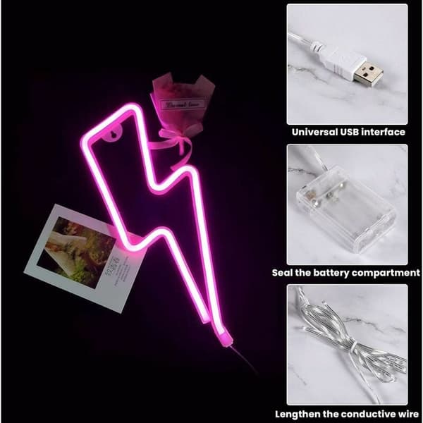 Blixt Neon, LED Blixt Form Neon Skylt, Neon Batteri/USB Nattljus