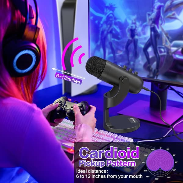 USB Mikrofon, Kondensator Telefon Computer PC Mic Kit, Plug&Play Spil Mikrofoner til PS 4&5. Mic Gain & Volume Control,