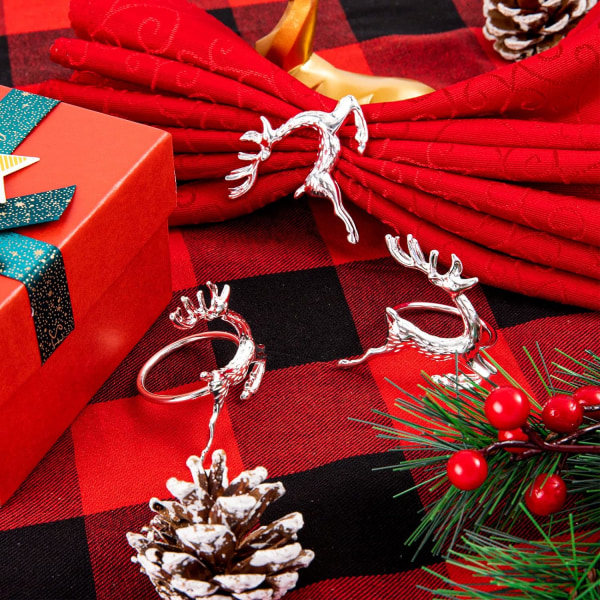 6 Silver jul servettringar, Älg servett spänne metall rådjur