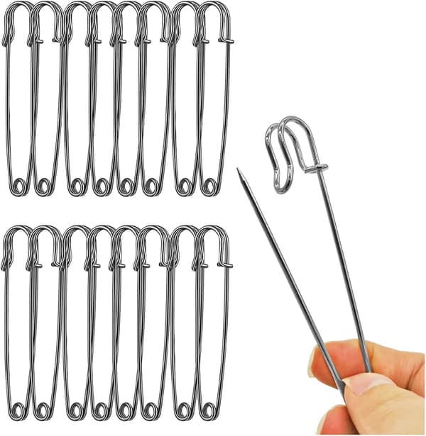 15-pack 4 tum Extra Breda Säkerhetsnålar för Kläder, Läder, Canvas