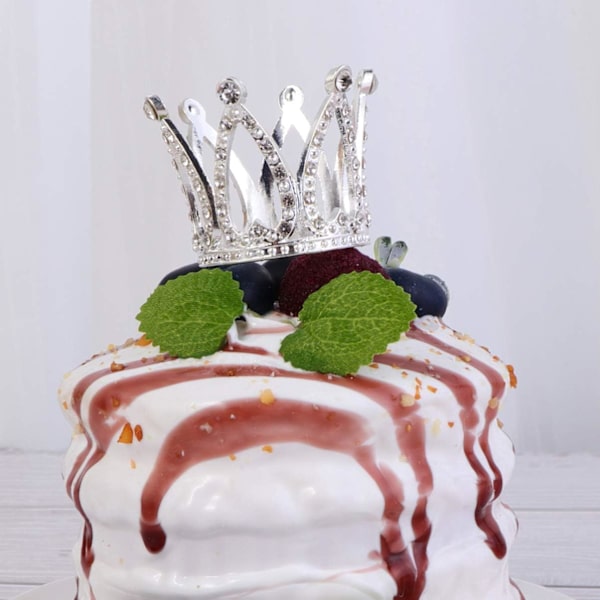 2 Mini Krone Kaketopper Sølv Diamant Prinsesse Bryllup Bursdag