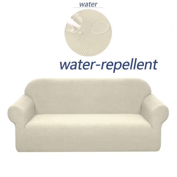 Beige Tjock Sammets Soffaöverdrag 3-sits Super Stretch Soffa