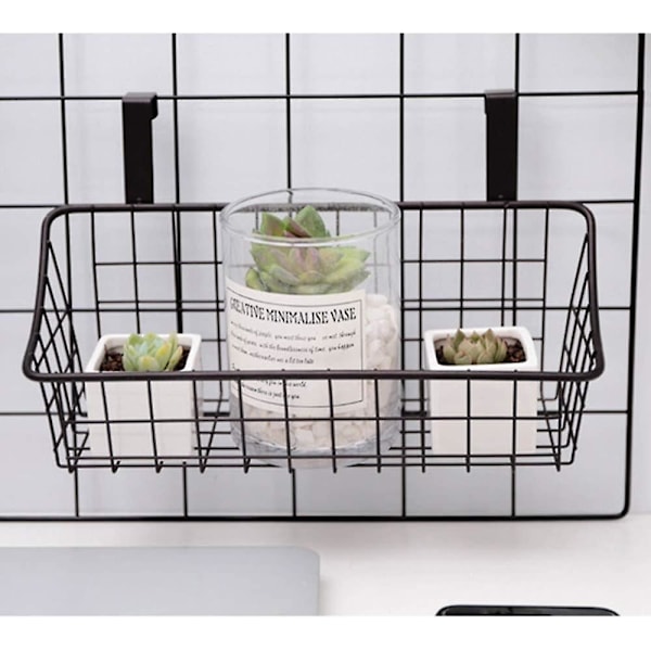 Korg med krok Grid Förvaringskorg, Häng den bakom en dörr eller på en räcke, Över skåpsdörren, Liten, Svart, 2-pack