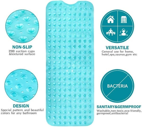 Badematte for badekar, sklisikker, muggfri, ekstra lang