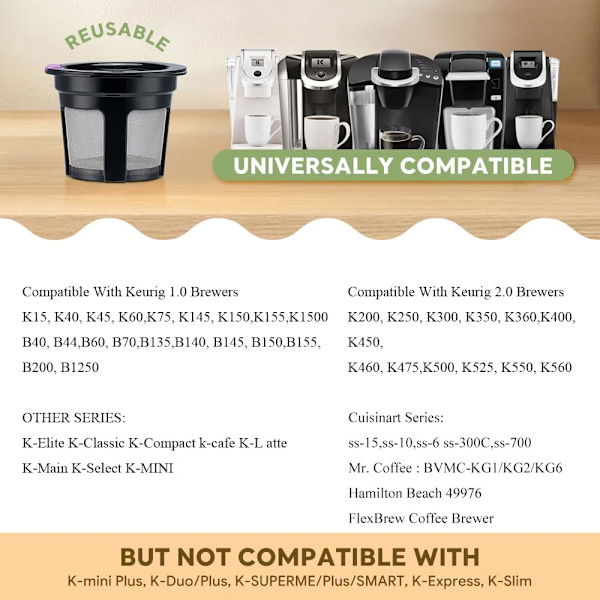 3 Koppar/Paket K-Filter Återanvändbara Keurig Pod-Påfyllningskaffekoppar Tomma Kaffe Kapslar Kompatibla med Keurig 2.0 & 1.0 Bryggare