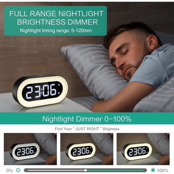 Digital väckarklocka, LED nattlampa väckarklocka med snooze,