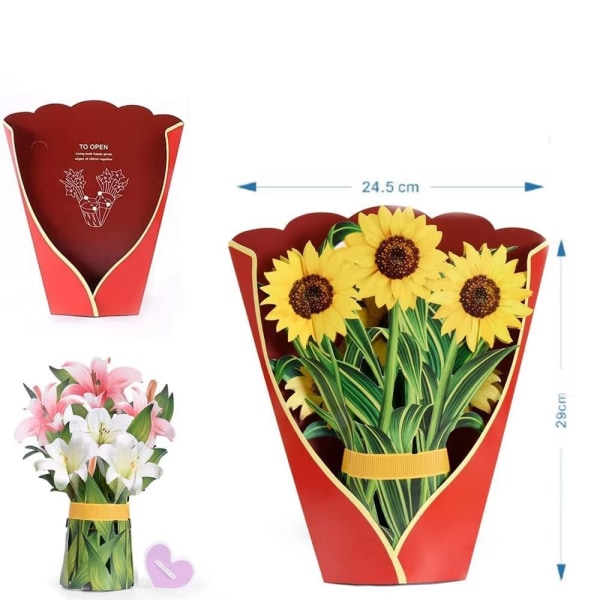1 kpl Auringonkukka Kimppu 3D Pop Up Onnittelukortti 3D Taittuvat Kukat