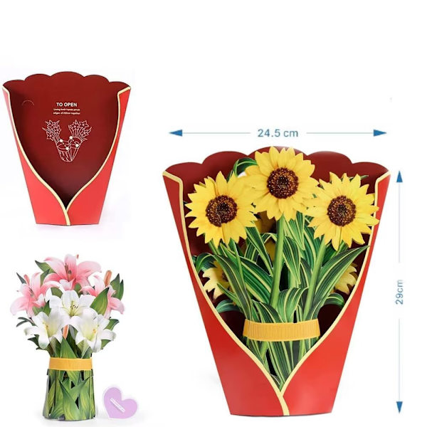 1 stjälk Solrosbukett 3D Pop Up Presentkort 3D Vikbara Blommor