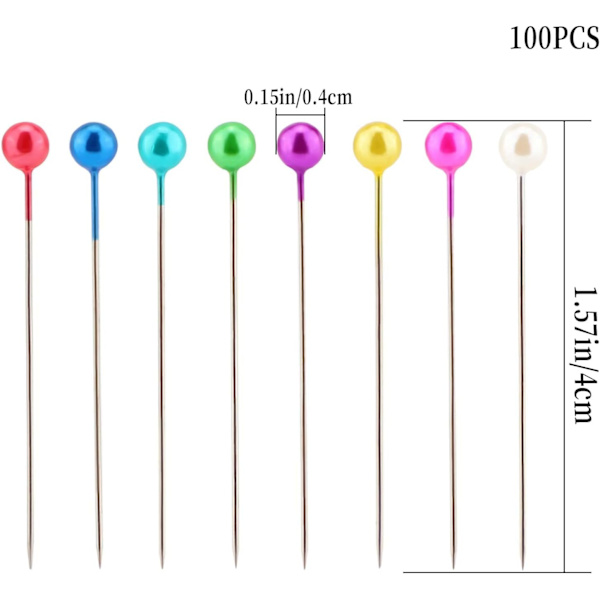 100 stycken synålar 4cm, plastbollhuvud, raka sy