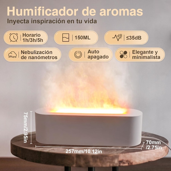 Aromaterapi Diffuser og Luftfukter, 3-i-1 Flamme Aroma Diffuser, Olje Diffuser