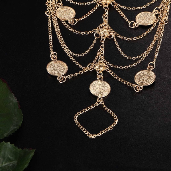1 Par (Guld) Bohemian Lagdelt Mynt Anklet Vintage Mynt Tåring