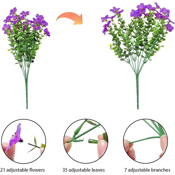 4 stycken 7-grensade eukalyptuslila konstgjorda blombuketter