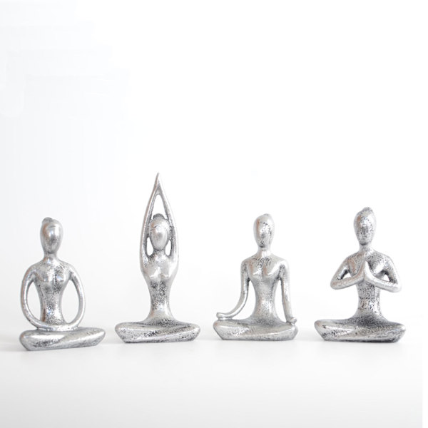 Sett med 4 Yoga Statuer for Hjemmedekor, Yoga Figurer, Meditasjon