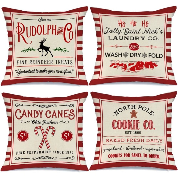 4 Rustic Red Striped Christmas Pillowcases Winter Holiday
