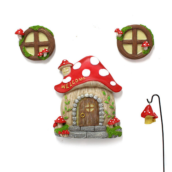 Miniature Hus Vindue og Dør med Selvlysende Kattebakke Lampe Fe Sovende Dør og Vindue Have Gård Sc