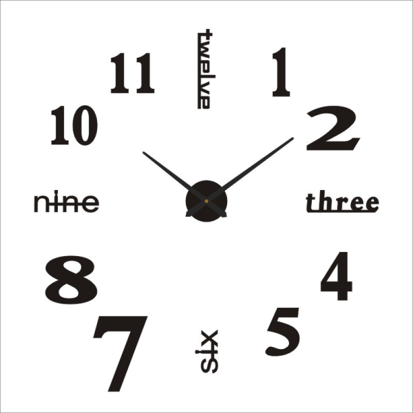 3D Wall Clock ( 80-130cm), Black, DIY Digital Wall Clock, Silent