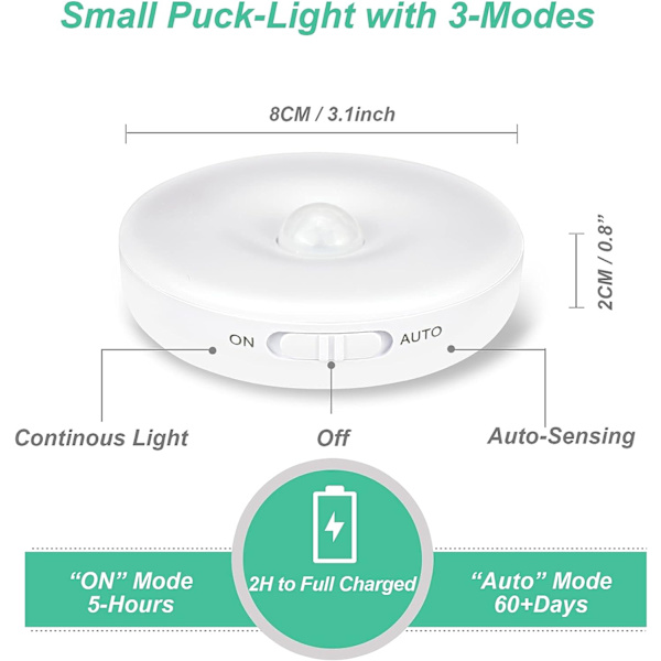 6-pack LED-lampor med rörelsesensor, uppladdningsbart batteri LED