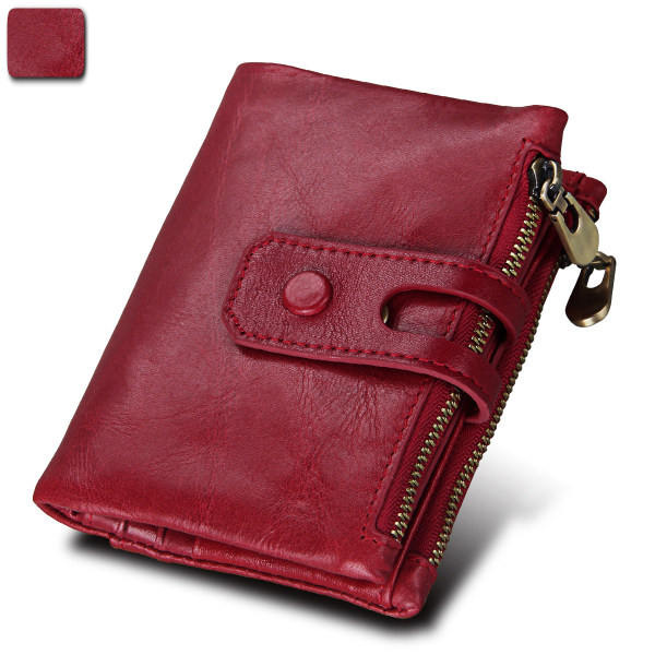 Red Contacts Women Genuine Leather ID Card Coin Purse Clutch