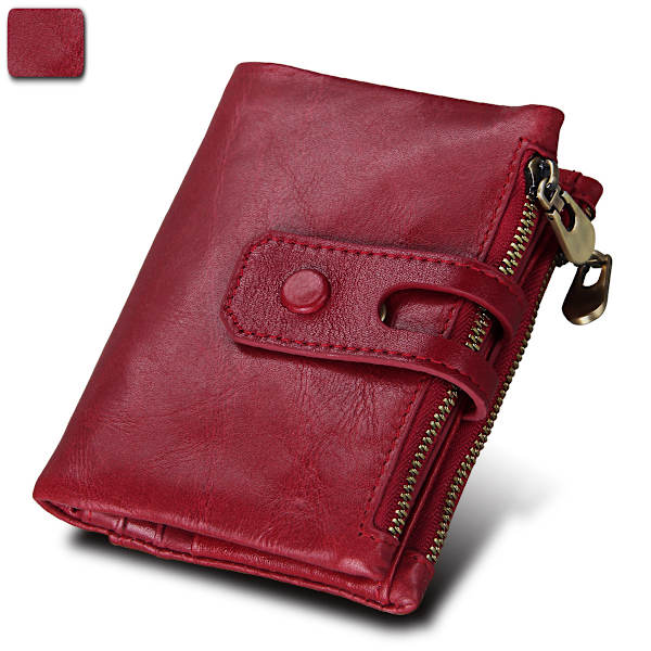 Rød Kontakter Kvinder Ægte Læder ID-kort Møntpung Clutch