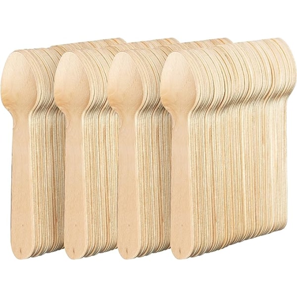 200 Disposable Wooden Dessert Spoons, Teaspoons, 14cm - 100%