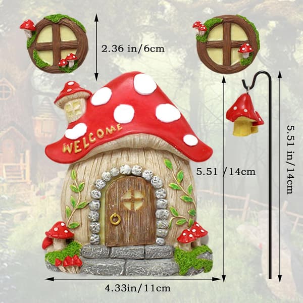Svamp Fe Trädgårdshus Set Utomhusdekor, Röd