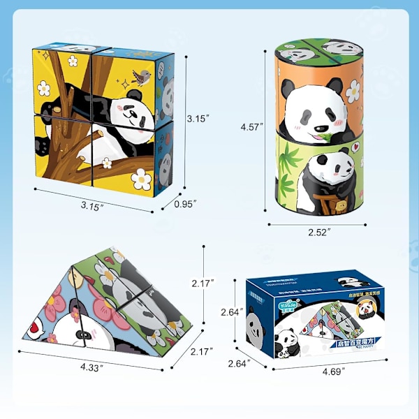 3-pak søte panda magiske kube sett, 3D uendelig stjerne kube magnet Fidget leketøy, puslespill kuber for barn og voksne