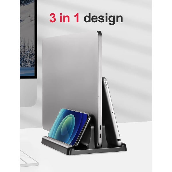 1 stk. Vertikal Laptop Stativ 3 i 1 Justerbar Pladsbesparende