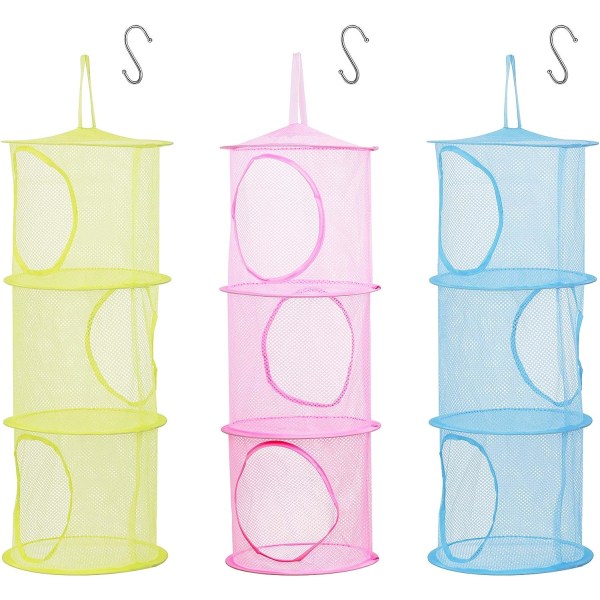 3 stk Oppbevaringsnett for barn (Rosa, Grønn, Blå - 75*27CM), Foldbar Mesh