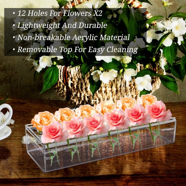 1 stycke 12-hålig transparent akrylvas, rektangulär blomma