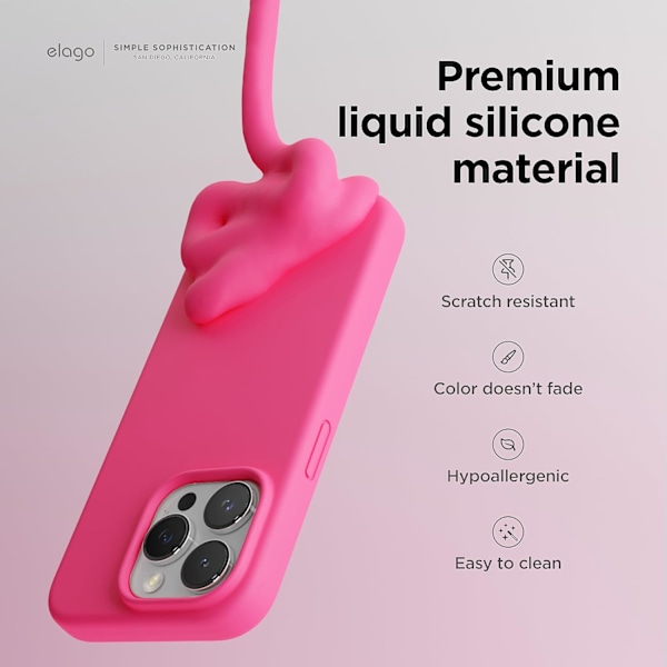 Nestemäinen silikonikuori iPhone 15 Pro MAX:lle, Premium-silikoni, koko kehon suojakuori [Iskunvaimennusrakenne 4 kerrosta], Pehmeä naarmuuntumaton mikrokuituvuori (Kirkas vaaleanpunainen)