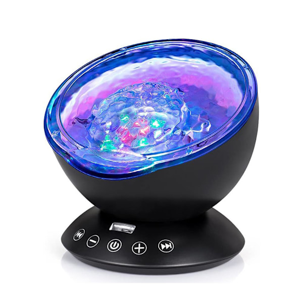 Ocean Wave Projektor (Svart), 12 LED Fjärrkontroll Nattlampa Timer 8 Färgskiftande LED, Nattlampa Projektor för Barn
