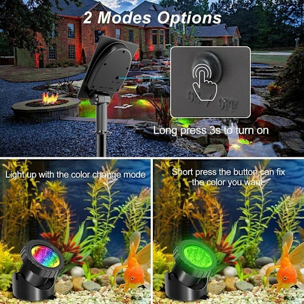 Solcellslampor för damm, RGB LED-dammlampor, undervattens solstrålkastare