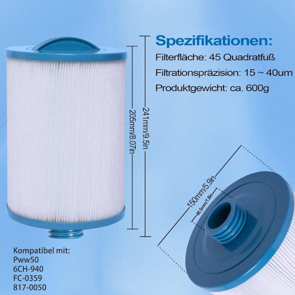 2 x Spa-filterpatron, Jacuzzi-erstatningsfilter, Spa Business